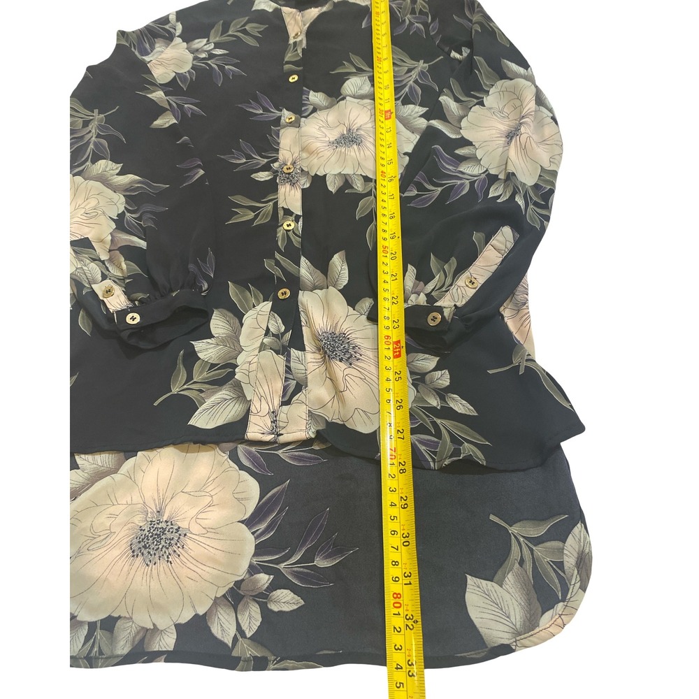 Tahari‎ Womens Black Floral Print High Low Button Down Tunic Blouse Top longline - Picture 10 of 11